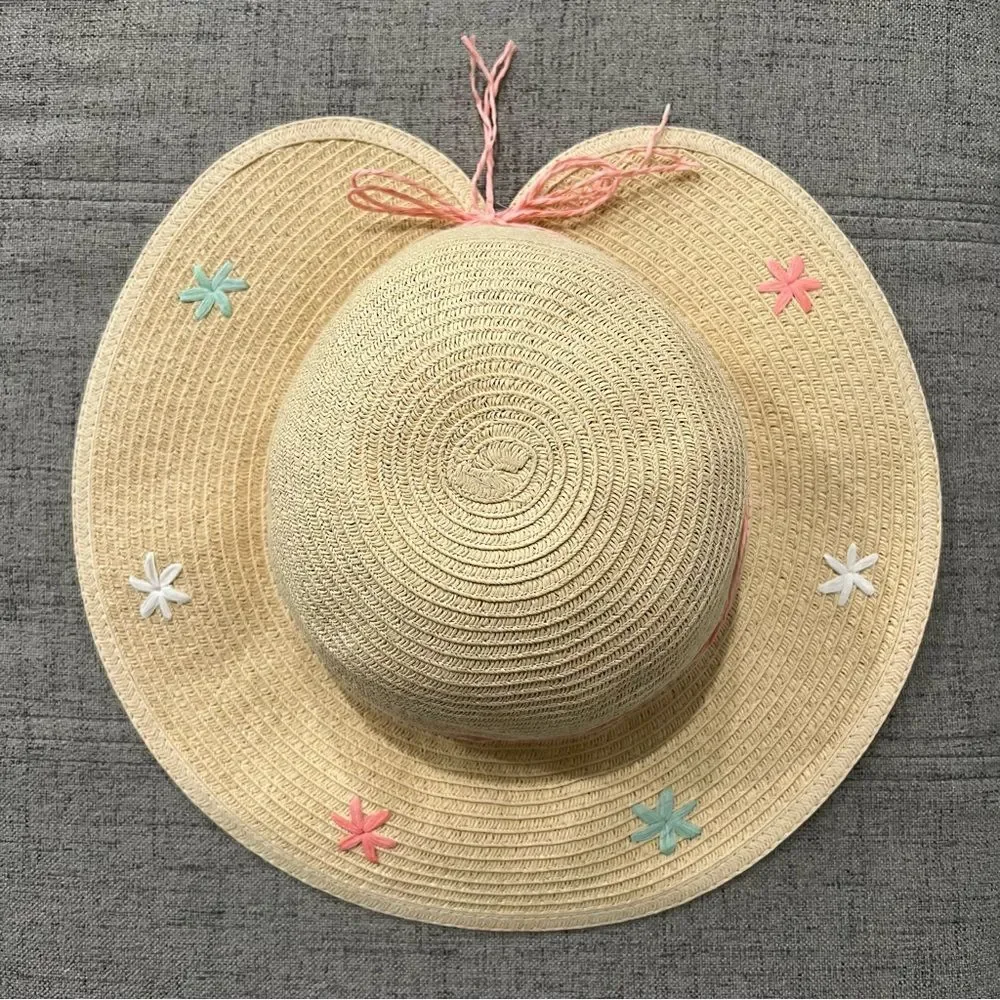Cat & Jack Girls Embroidered Floral Straw Hat
